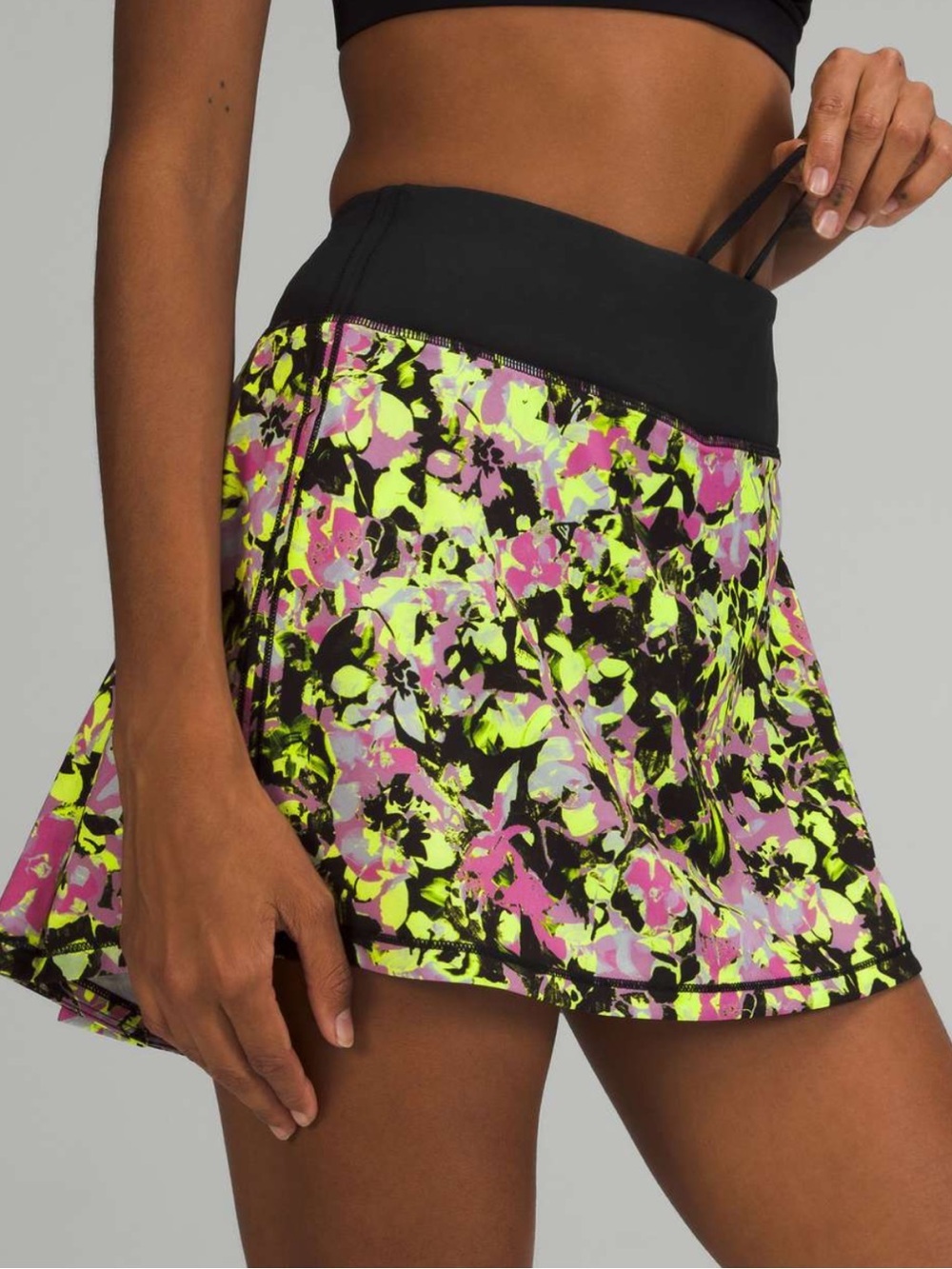 Lululemon Pace Rival Mid-Rise Skirt Inflected Highlight Yellow Multi/Black Sz 4 - Picture 3 of 7